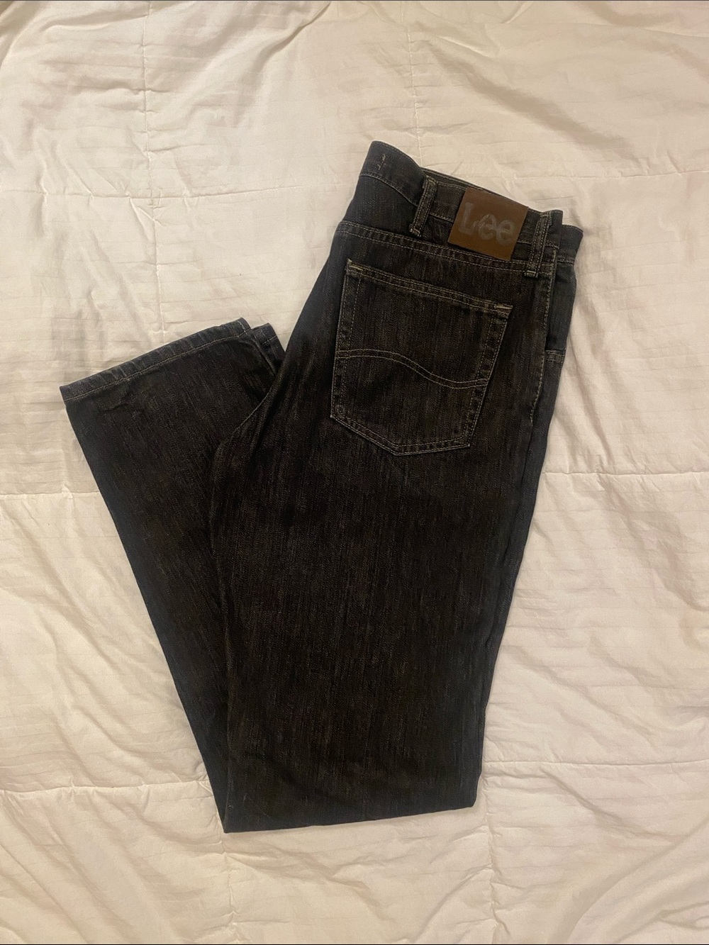 Lee Men's Straight Jeans in Black Denim with Brown Patch 34/34